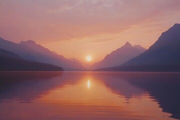 Fototapeta premium sunset over the lake and mountains 