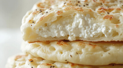 Delicious cottage cheese flatbread stack close-up for bakery and culinary inspiration