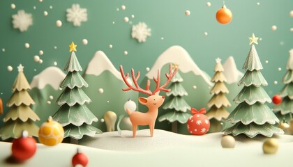 Fototapeta premium Festive holiday scene winter wonderland 3d art snowy landscape playful perspective whimsical design for cheerful decor