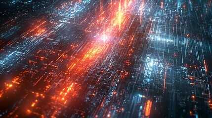 Fototapeta premium Abstract Futuristic Infrastructure with Glowing Red and Blue Circuits – Concept of Cyber Highways