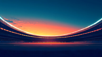 Obraz premium Soccer Stadium Sunset, Football Arena, Evening Match Glowing Sky, Sports Field Dusk, Vibrant Soccer Game, Outdoor Stadium Scene