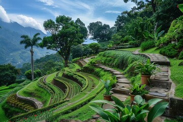 Stunning landscaped garden featuring vibrant plant life and elegant architecture in a historical villa setting