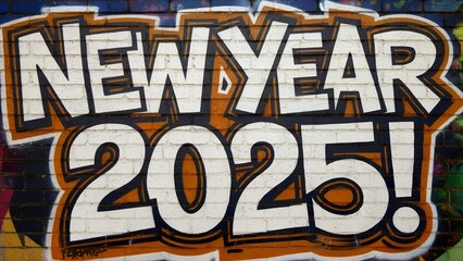 A street art graffiti piece with the text New Year 2025