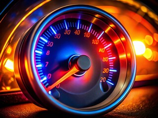 Captivating Low Light Photography of a Tachometer in Action, Showcasing the Intricate Details and Vibrant Colors of a Car Dashboard at Night