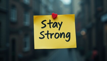 "Stay strong" motivational note on sticky note, providing hope in a somber environment