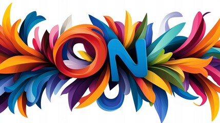 Colorful abstract design with the word 'ON' surrounded by vibrant, flowing leaves.