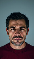 Fototapeta premium Man feeling sad, tired and worried, suffering depression in mental health, problems and broken heart isolated with white highlights, png