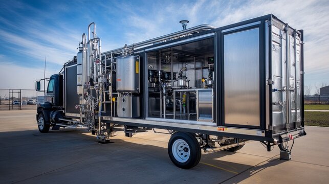 Mobile Biodiesel Production Unit Showcasing Small-Scale Renewable Energy Technology for Sustainable Fuel