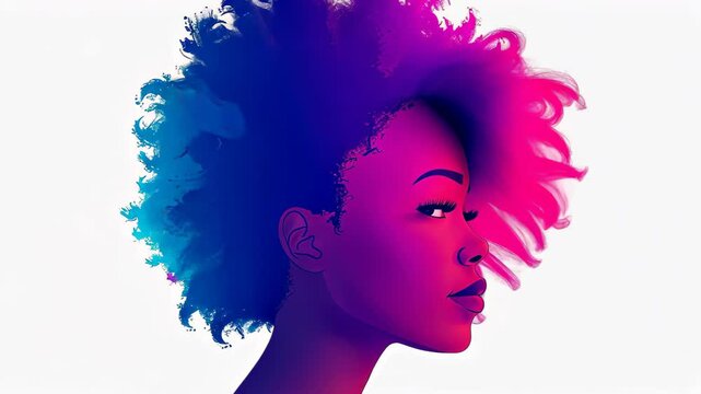 Stunning African woman with afro hair in elegant silhouette against a backlight. Vector illustration.