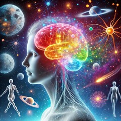 Mind journey. Brain, technology, discovery, curiosity and future concept