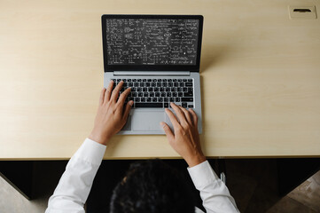 Mathematic equations and modish formula on computer screen showing concept of science and education