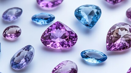 Colorful Gemstones in Various Shapes and Sizes on White Surface