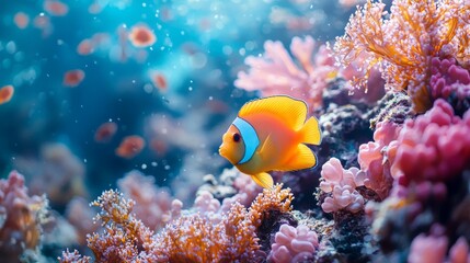 Obraz premium A healthy ocean ecosystem thriving with marine life, vibrant colors, lush vegetation, environmental success