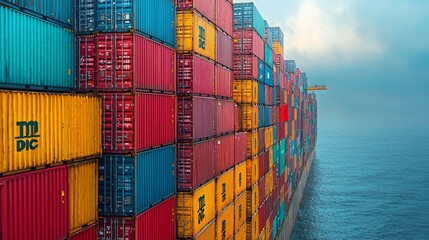 Fototapeta premium A network of interconnected shipping containers around the world, representing global trade and seamless delivery
