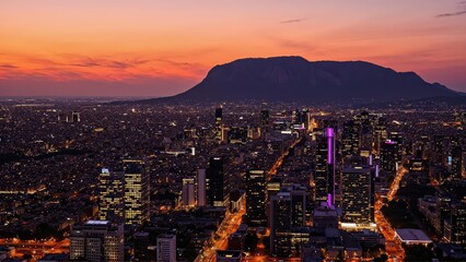 Fototapeta premium Generative AI, Cityscape at Sunset with Iconic Sandstone Monolith