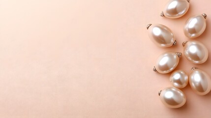 Pearls scattered elegantly across a soft pastel background, representing timeless sophistication