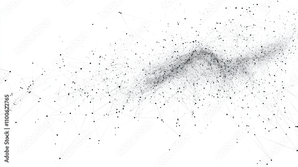 Poster abstract data visualization with lines and dots in black and white