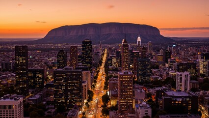 Fototapeta premium Generative AI, Cityscape at Sunset with Iconic Sandstone Monolith