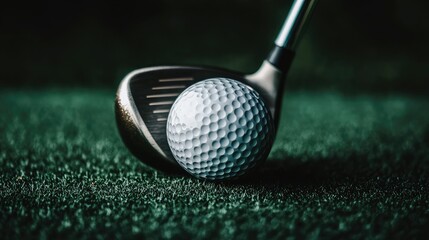 Close-Up of Golf Club and Ball on Green Turf Surface