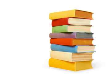 Bright multi-coloured books isolated on white background Stack of colourful books