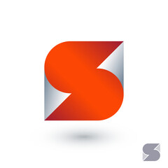 Letter S. Monogram look like orange-white paper blank. Origami logo.