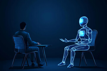Fototapeta premium Community tech workshops. futuristic scene depicting human and robot engaged in learning session, showcasing advanced technology and interaction.