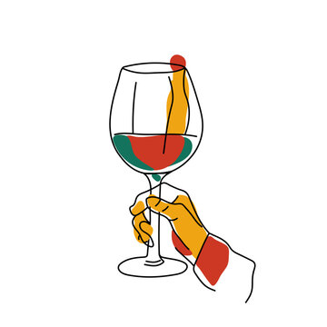 recommend clip art: glass of white wine line art illustration, alcohol in hand