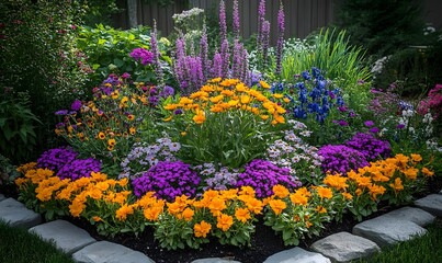 A symmetrical garden bed of flowers, perfect for a balanced and pleasing design.