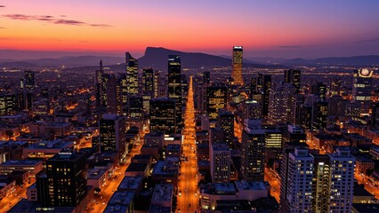 Fototapeta premium Generative AI, Cityscape at Sunset with Iconic Sandstone Monolith