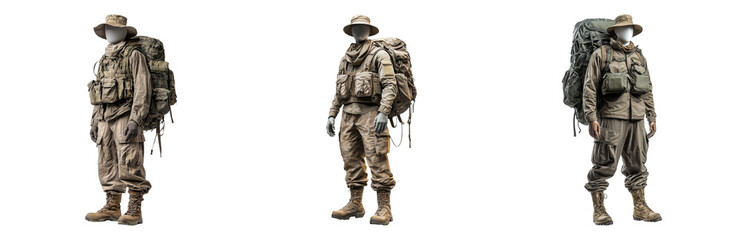 Military Personnel in Tactical Gear Display Isolated on transparent background png