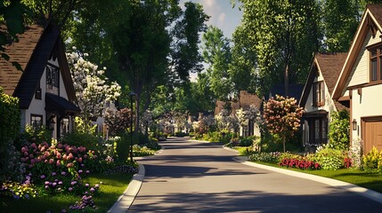 Charming Suburban Street with Lush Greenery