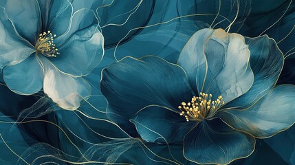 Elegant Blue Flowers with Delicate Veils and Golden Accents