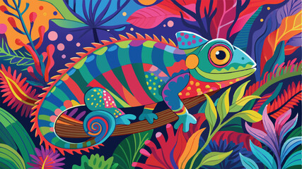Obraz premium Colorful chameleon blending into vibrant underwater coral reef filled with lively marine flora and fauna during a bright sunny day in a tropical paradise
