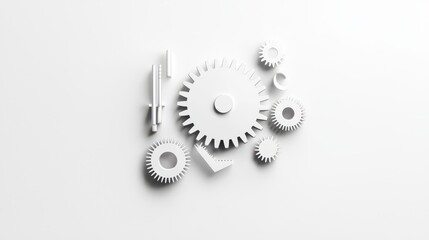 Minimalist hand-drawn cogwheel on a white background, representing teamwork and operations.
