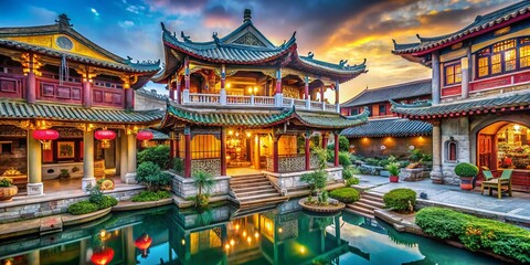 Obraz premium Cultural Heritage of Guangzhou: Exploring the Cantonese Opera Art Museum in Liwan District's Xiguan Antique Town Amidst Lingnan Garden's Scenic Beauty