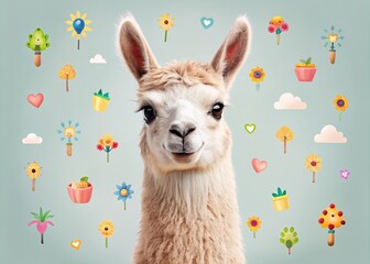 Obraz premium Cute Minimalist Watercolor Lama and Alpaca Collection for Fun and Whimsical Decor