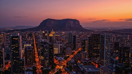 Fototapeta premium Generative AI, Cityscape at Sunset with Iconic Sandstone Monolith