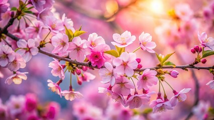 Fototapeta premium Delicate PNG Sakura Branch Blossom Flowers in Full Bloom Against a Soft Background, Capturing the Beauty of Springtime Nature with High Depth of Field Focus