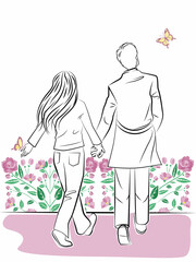 couple walking in spring