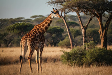 A giraffe living in its natural habitat