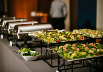 Obraz premium Healthy Organic Gluten-Free Green Snacks and Salads at a Corporate Event Catering Table