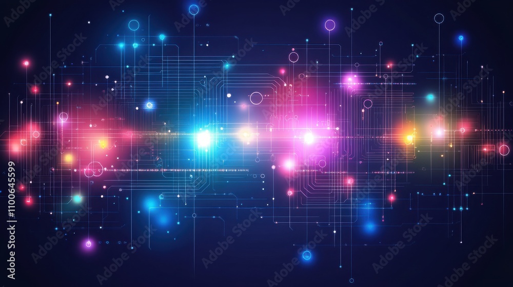 Wall mural abstract colorful lights with digital circuit background design