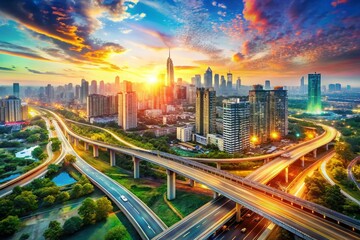 Fototapeta premium Detailed 3D City Map Illustration of Urban Planning, Architecture, and Infrastructure Featuring Highways and Buildings for Enhanced Visual Understanding of Modern Cities