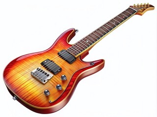 Detailed Shot of a Double Cut Electric Guitar Featuring 6 Strings, Tremolo Bridge, 3 Single Coil Pickups, and Unique Controls, Isolated with No Background for Music Enthusiasts