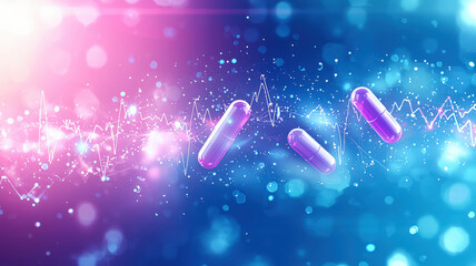 A subtle light-blue gradient background featuring icons of pills, syringes, and heartbeat lines, ideal for health-related graphics, medical presentations, or wellness themes.