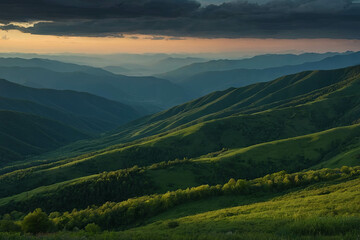 Obraz premium A Green evening sky over the mountains