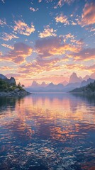Fototapeta premium A serene lake reflecting a colorful sunset sky, sky, peaceful, nature, reflection, sunset