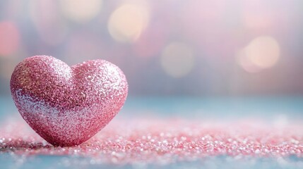 Fototapeta premium romantic pink heart shape with bokeh backdrop glitter texture for valentine and Christmas background. 