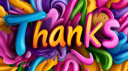 Fototapeta premium Colorful abstract background with the word 'Thanks' in vibrant, playful typography.