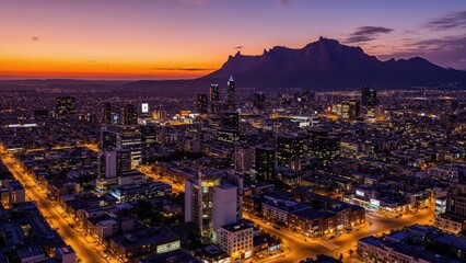 Obraz premium Generative AI, Cityscape at Sunset with Iconic Sandstone Monolith